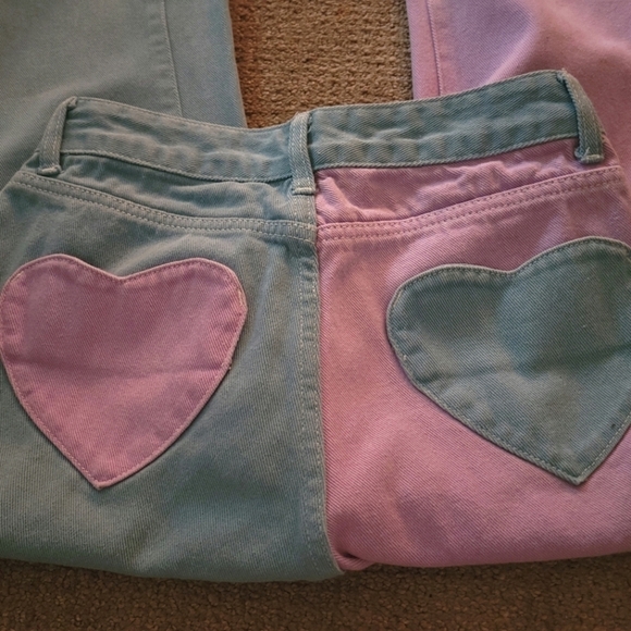 Bundle Set of Two Shein Two Tone Jeans Heart Pocket & Distressing Wide Leg/ Boot - Picture 9 of 14